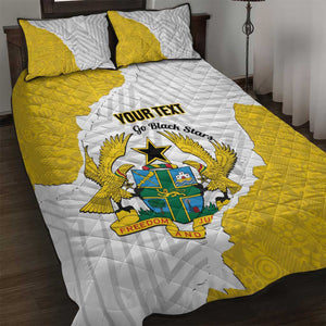 Custom Ghana Football Quilt Bed Set 2026 Go Black Stars Yellow Adinkra Pattern - African Pride
