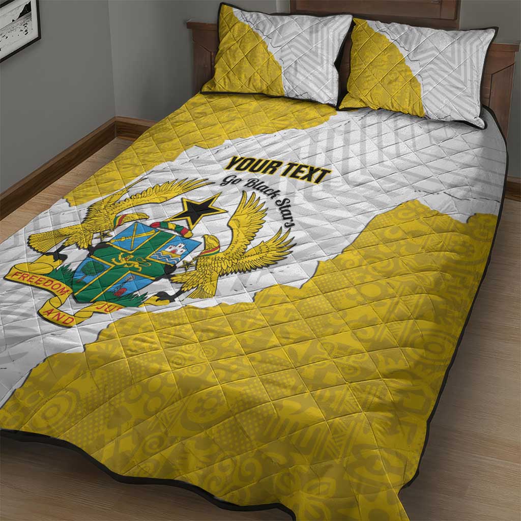 Custom Ghana Football Quilt Bed Set 2026 Go Black Stars Yellow Adinkra Pattern - African Pride