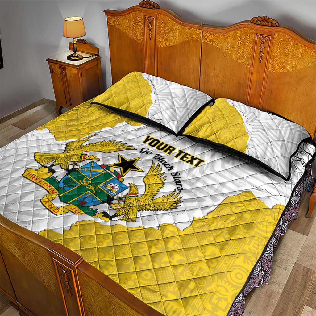 Custom Ghana Football Quilt Bed Set 2026 Go Black Stars Yellow Adinkra Pattern - African Pride