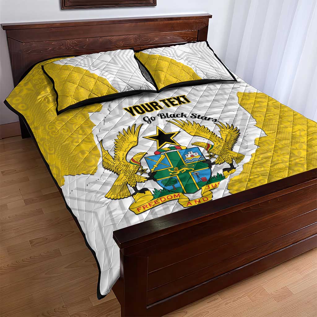 Custom Ghana Football Quilt Bed Set 2026 Go Black Stars Yellow Adinkra Pattern - African Pride