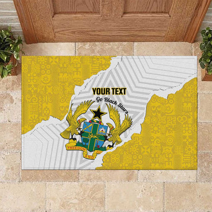 Custom Ghana Football Rubber Doormat 2026 Go Black Stars Yellow Adinkra Pattern - African Pride