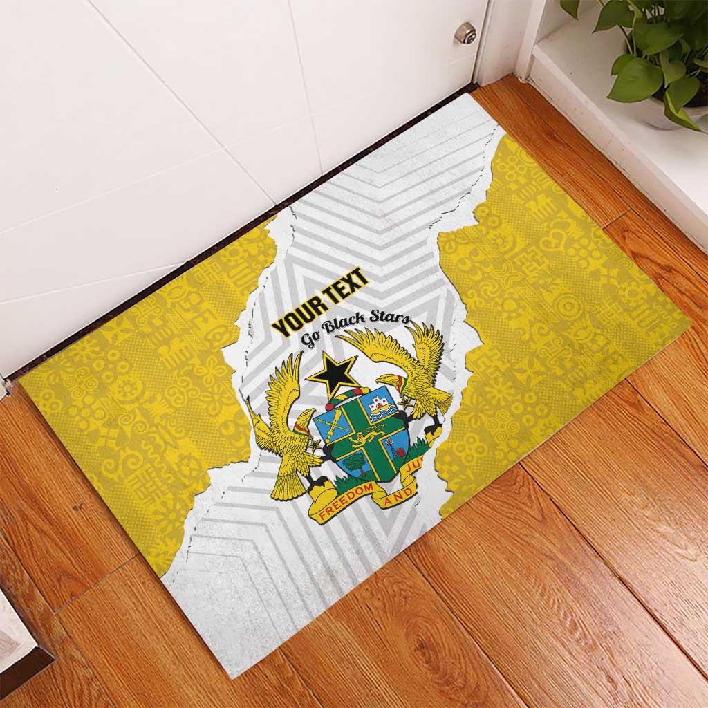 Custom Ghana Football Rubber Doormat 2026 Go Black Stars Yellow Adinkra Pattern - African Pride