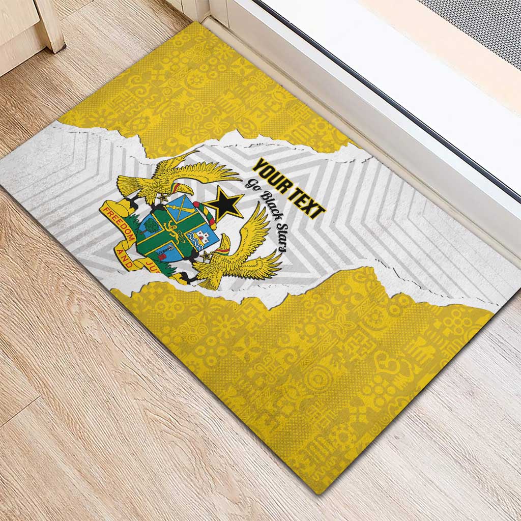 Custom Ghana Football Rubber Doormat 2026 Go Black Stars Yellow Adinkra Pattern - African Pride