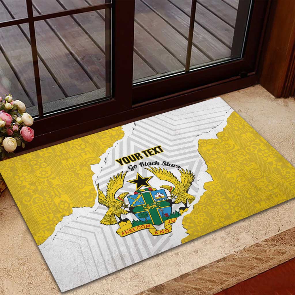 Custom Ghana Football Rubber Doormat 2026 Go Black Stars Yellow Adinkra Pattern - African Pride