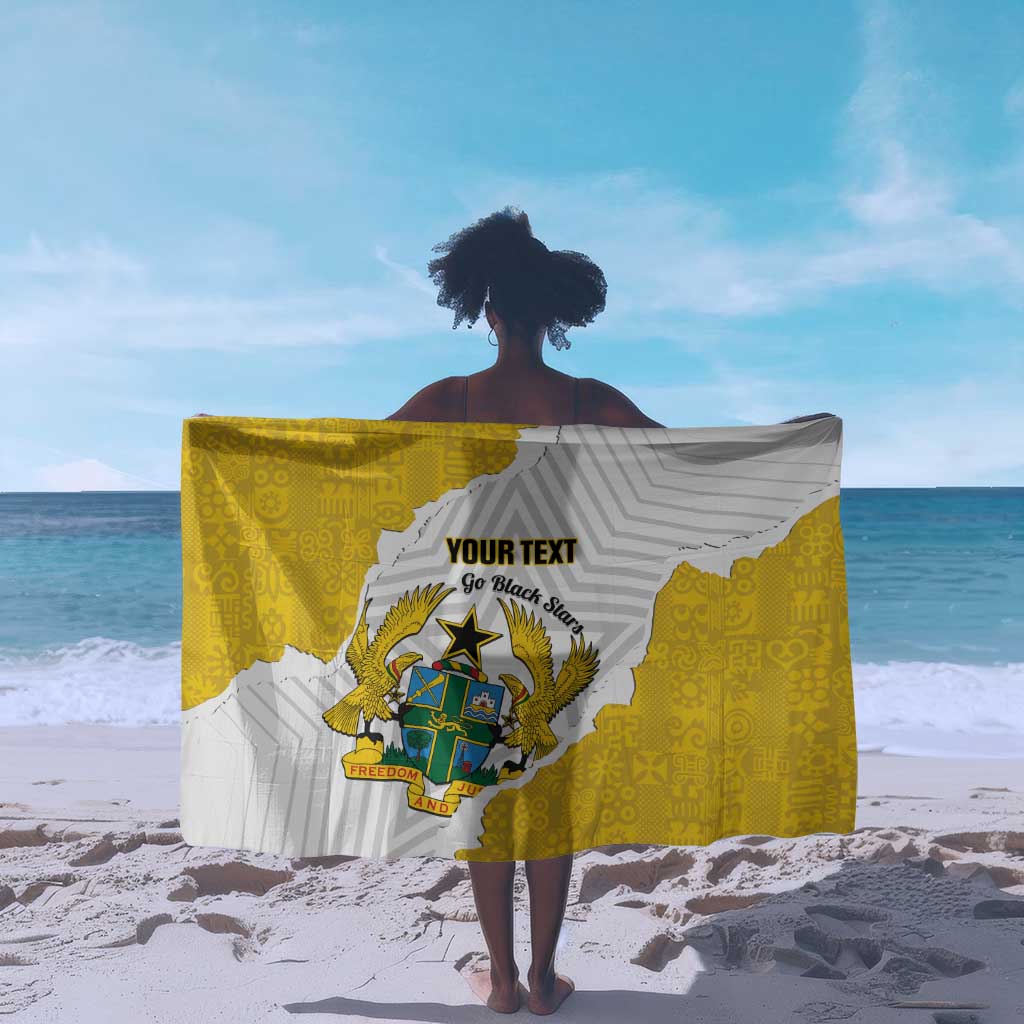 Custom Ghana Football Sarong 2026 Go Black Stars Yellow Adinkra Pattern - African Pride
