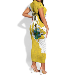 Custom Ghana Football Short Sleeve Bodycon Dress 2026 Go Black Stars Yellow Adinkra Pattern LT14