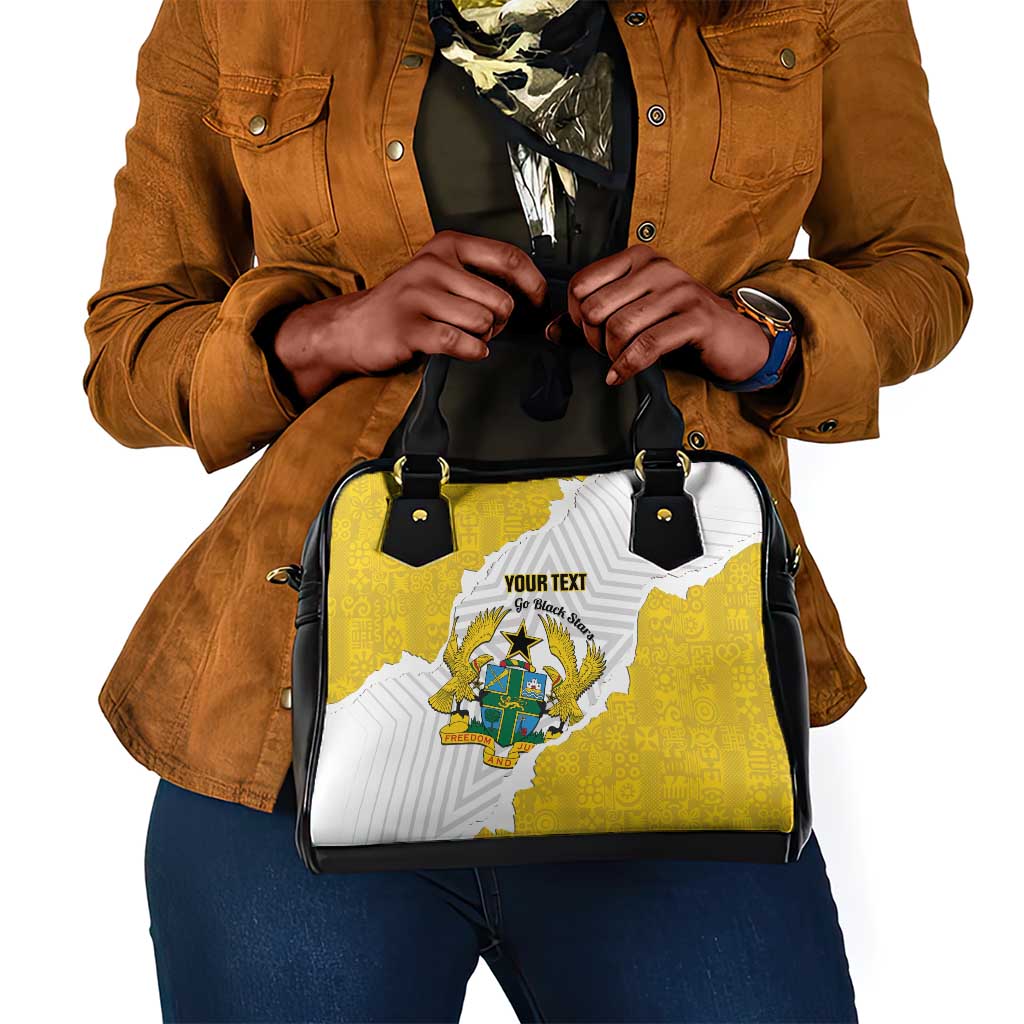 Custom Ghana Football Shoulder Handbag 2026 Go Black Stars Yellow Adinkra Pattern - African Pride