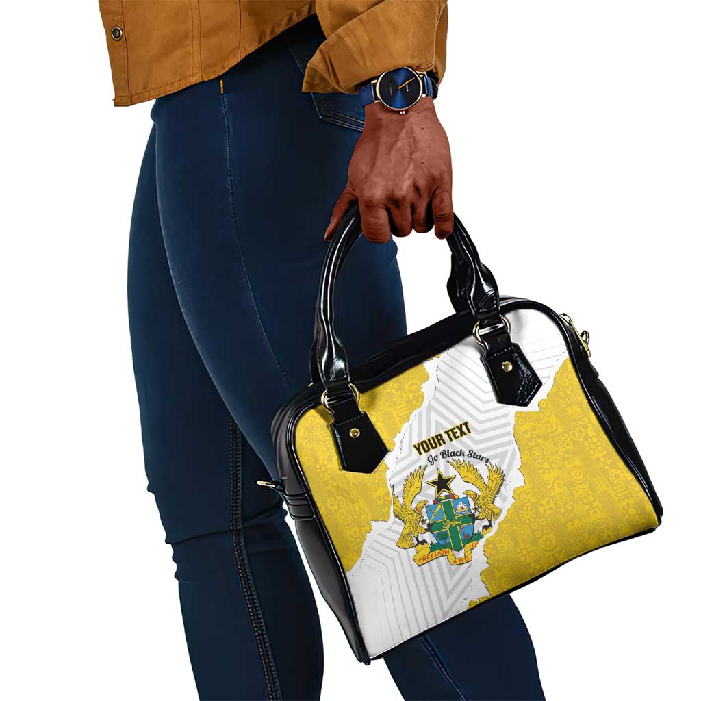 Custom Ghana Football Shoulder Handbag 2026 Go Black Stars Yellow Adinkra Pattern - African Pride
