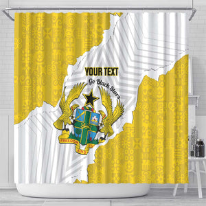 Custom Ghana Football Shower Curtain 2026 Go Black Stars Yellow Adinkra Pattern - African Pride