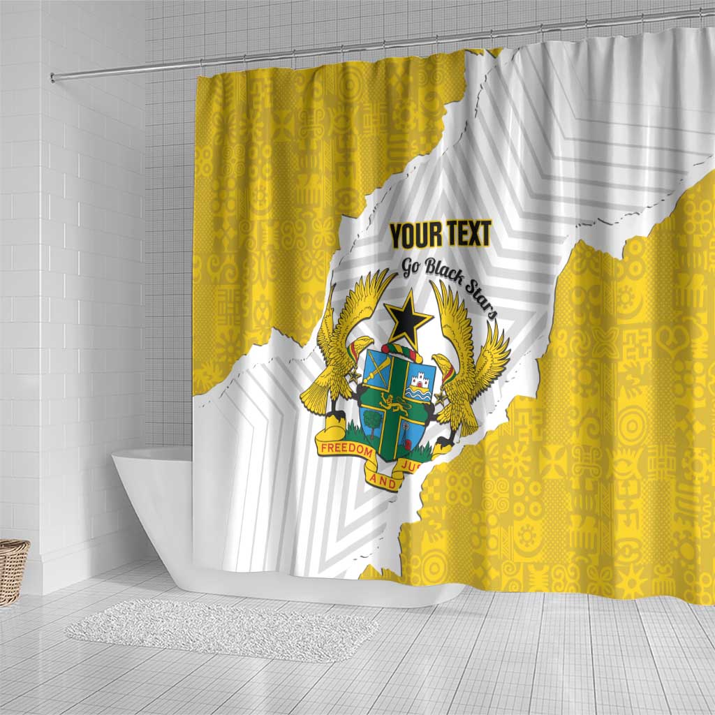Custom Ghana Football Shower Curtain 2026 Go Black Stars Yellow Adinkra Pattern - African Pride