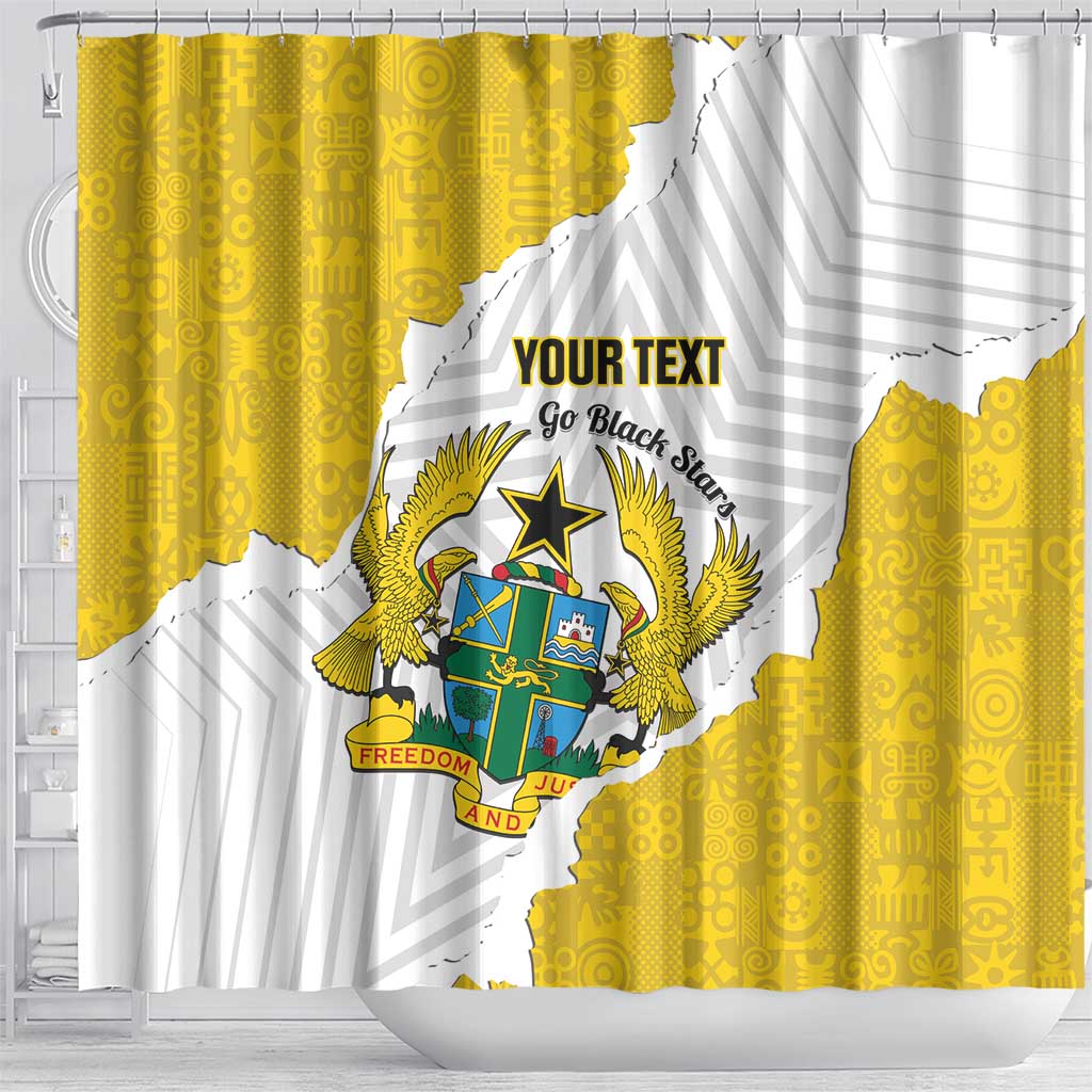 Custom Ghana Football Shower Curtain 2026 Go Black Stars Yellow Adinkra Pattern - African Pride