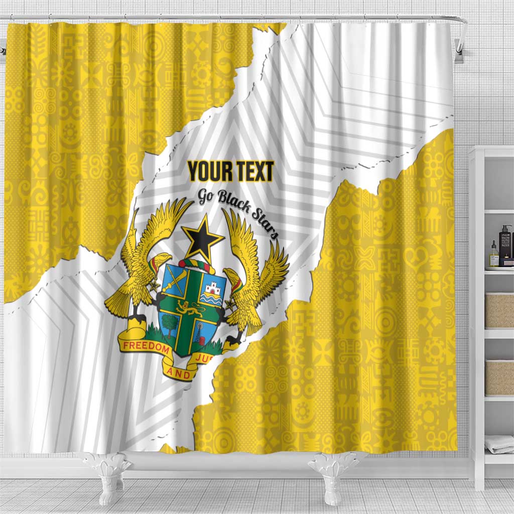 Custom Ghana Football Shower Curtain 2026 Go Black Stars Yellow Adinkra Pattern - African Pride