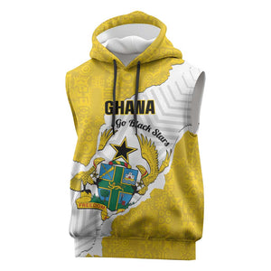 Custom Ghana Football Sleeveless Hoodie 2026 Go Black Stars Yellow Adinkra Pattern - African Pride