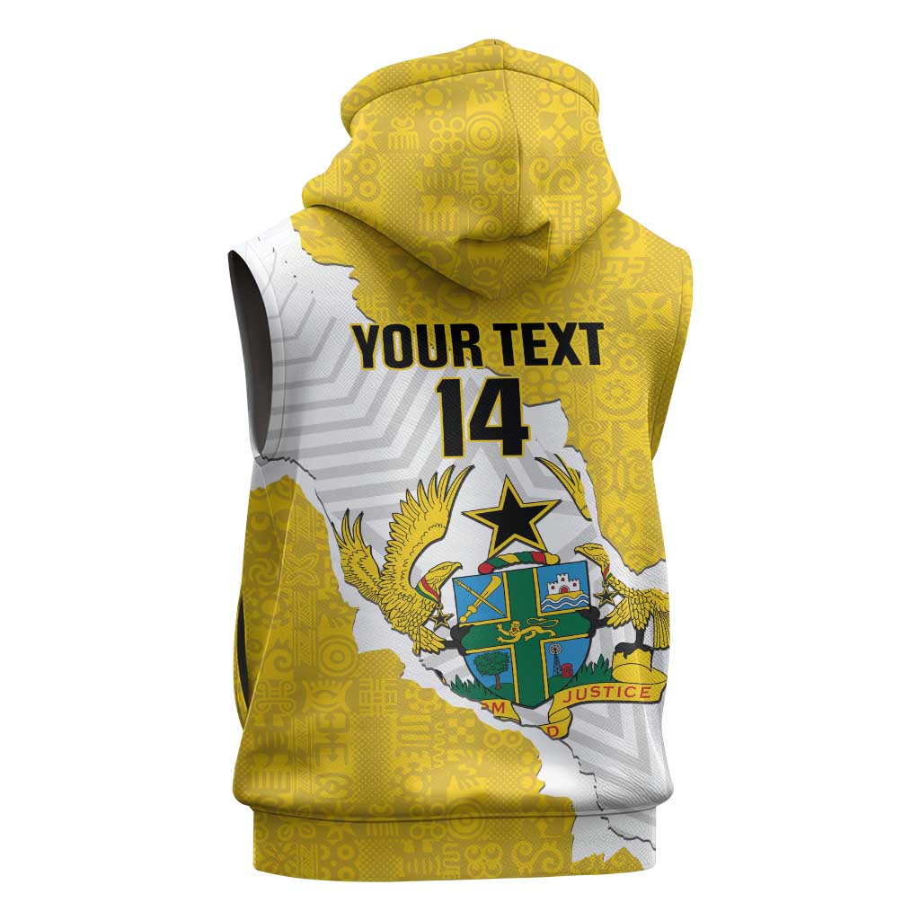 Custom Ghana Football Sleeveless Hoodie 2026 Go Black Stars Yellow Adinkra Pattern - African Pride
