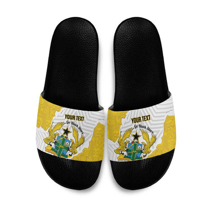 Custom Ghana Football Slide Sandals 2026 Go Black Stars Yellow Adinkra Pattern - African Pride