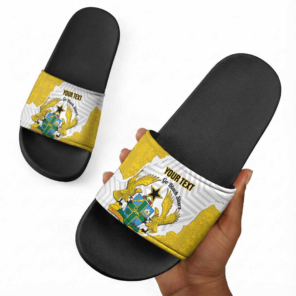 Custom Ghana Football Slide Sandals 2026 Go Black Stars Yellow Adinkra Pattern - African Pride