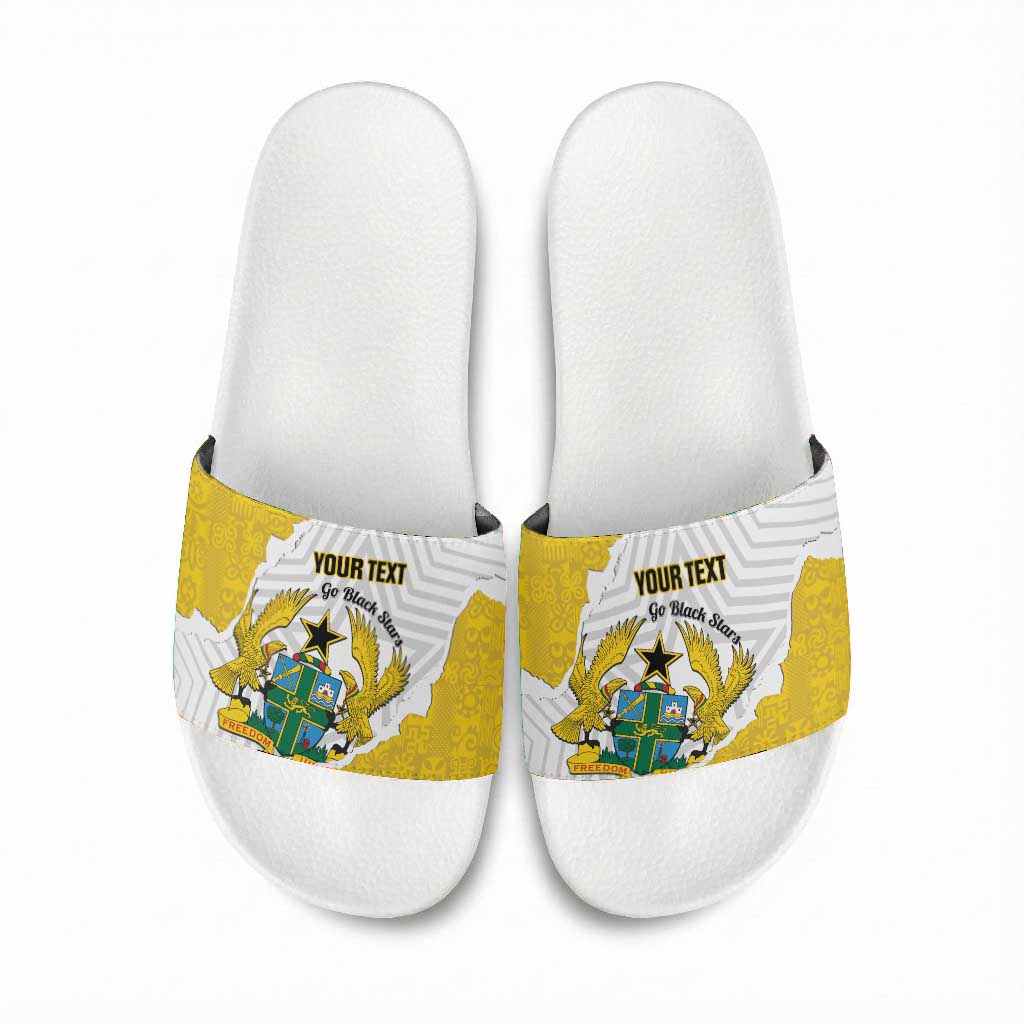 Custom Ghana Football Slide Sandals 2026 Go Black Stars Yellow Adinkra Pattern - African Pride