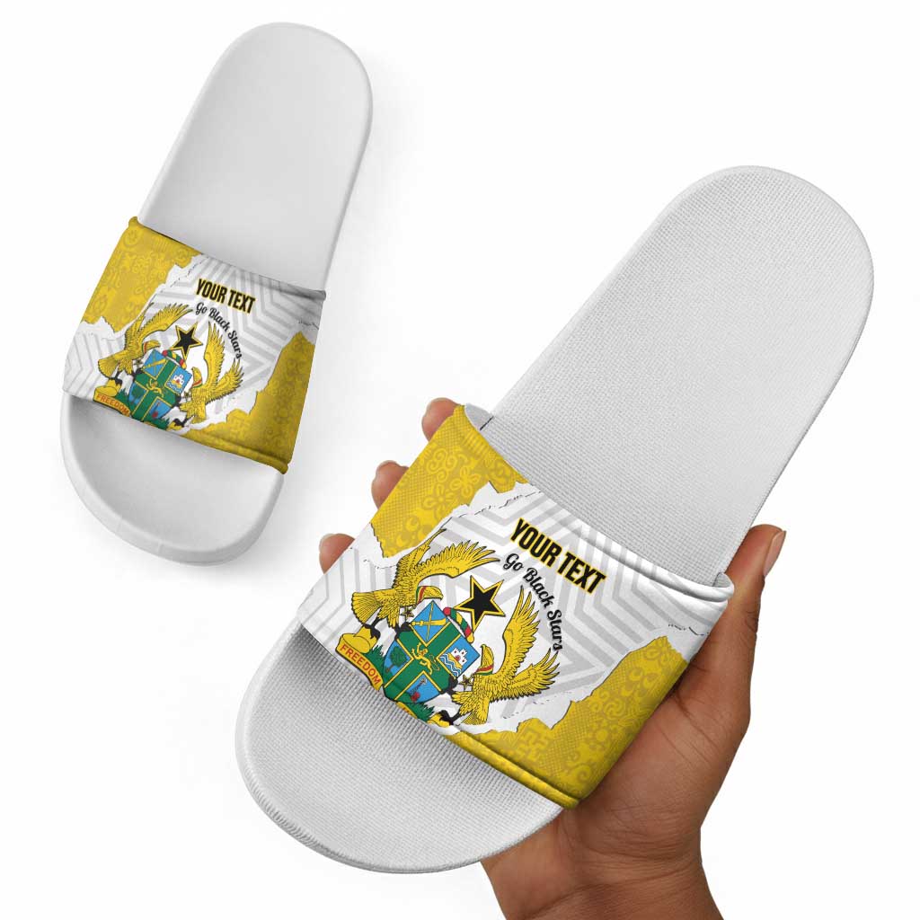 Custom Ghana Football Slide Sandals 2026 Go Black Stars Yellow Adinkra Pattern - African Pride