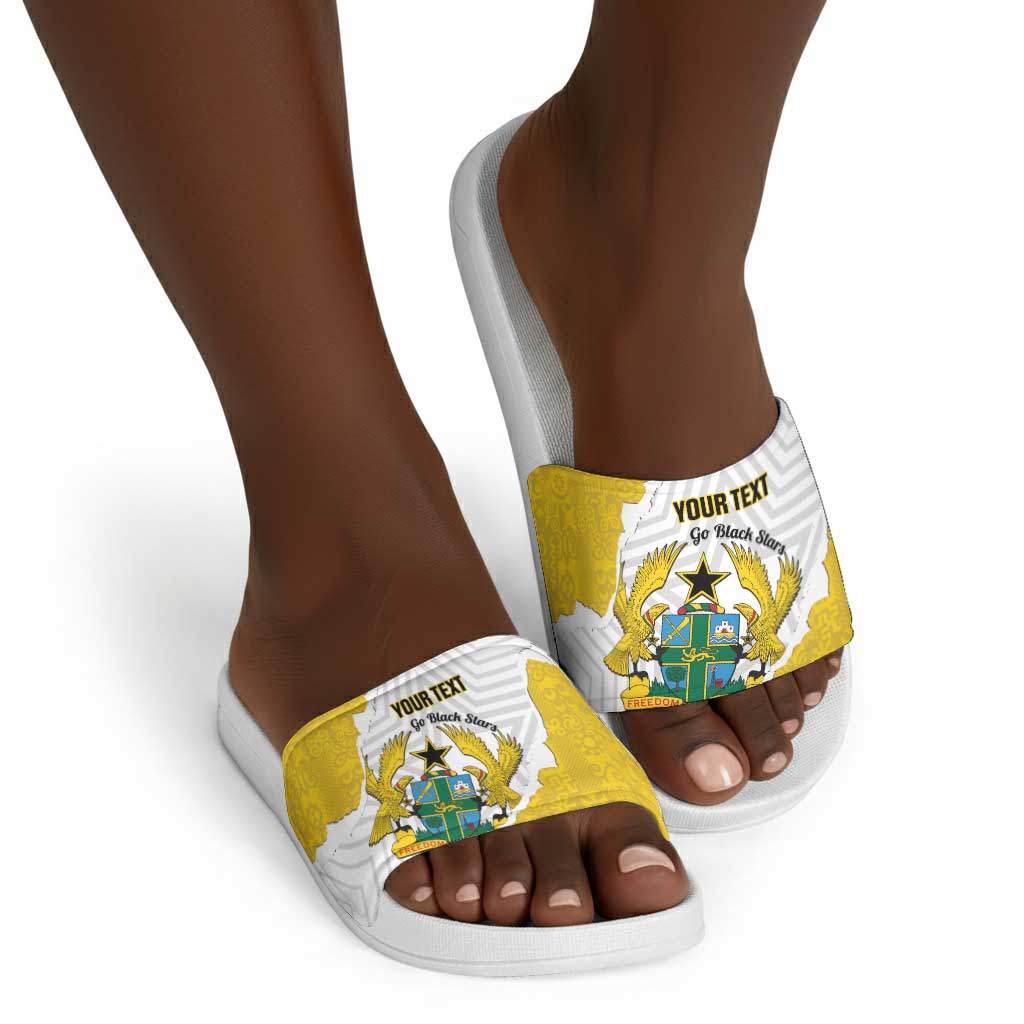 Custom Ghana Football Slide Sandals 2026 Go Black Stars Yellow Adinkra Pattern - African Pride
