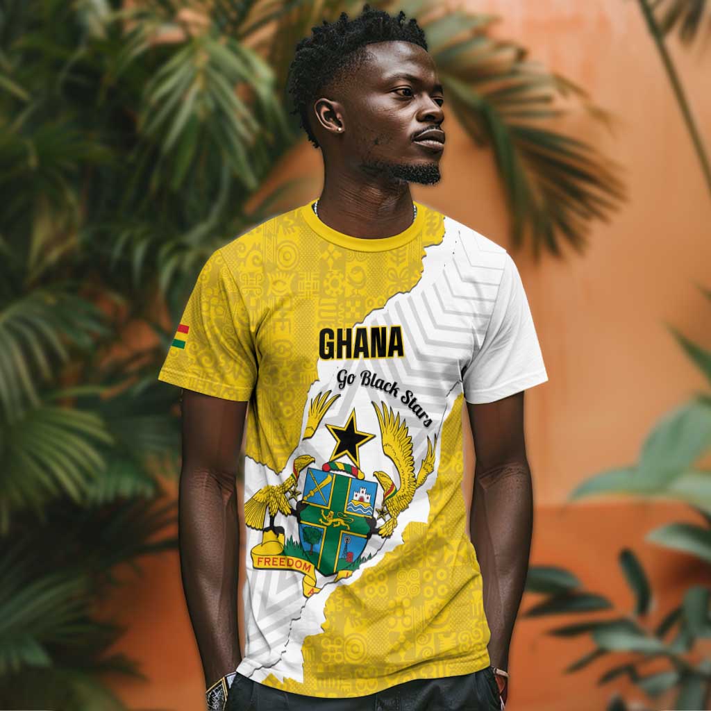 Custom Ghana Football T shirt 2026 Go Black Stars Yellow Adinkra Pattern LT14