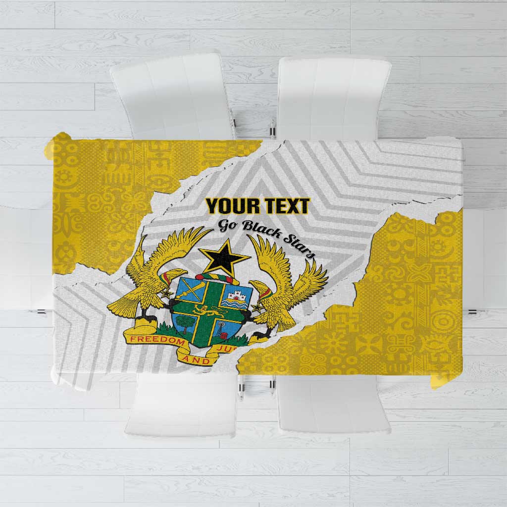 Custom Ghana Football Tablecloth 2026 Go Black Stars Yellow Adinkra Pattern - African Pride