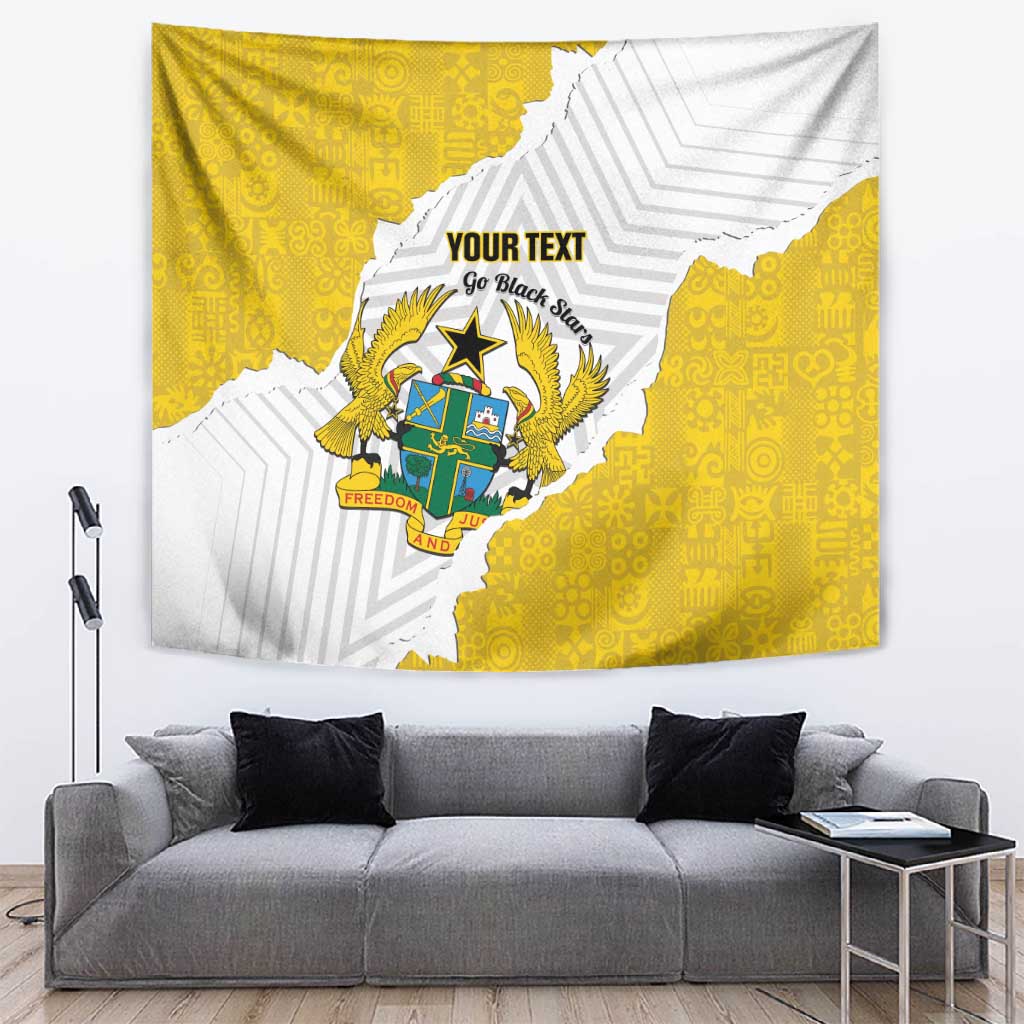 Custom Ghana Football Tapestry 2026 Go Black Stars Yellow Adinkra Pattern - African Pride