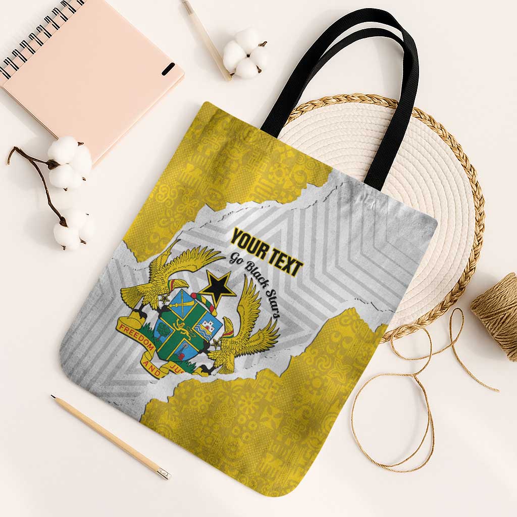 Custom Ghana Football Tote Bag 2026 Go Black Stars Yellow Adinkra Pattern - African Pride