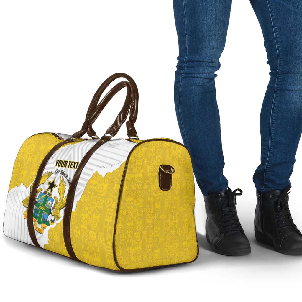 Custom Ghana Football Travel Bag 2026 Go Black Stars Yellow Adinkra Pattern - African Pride