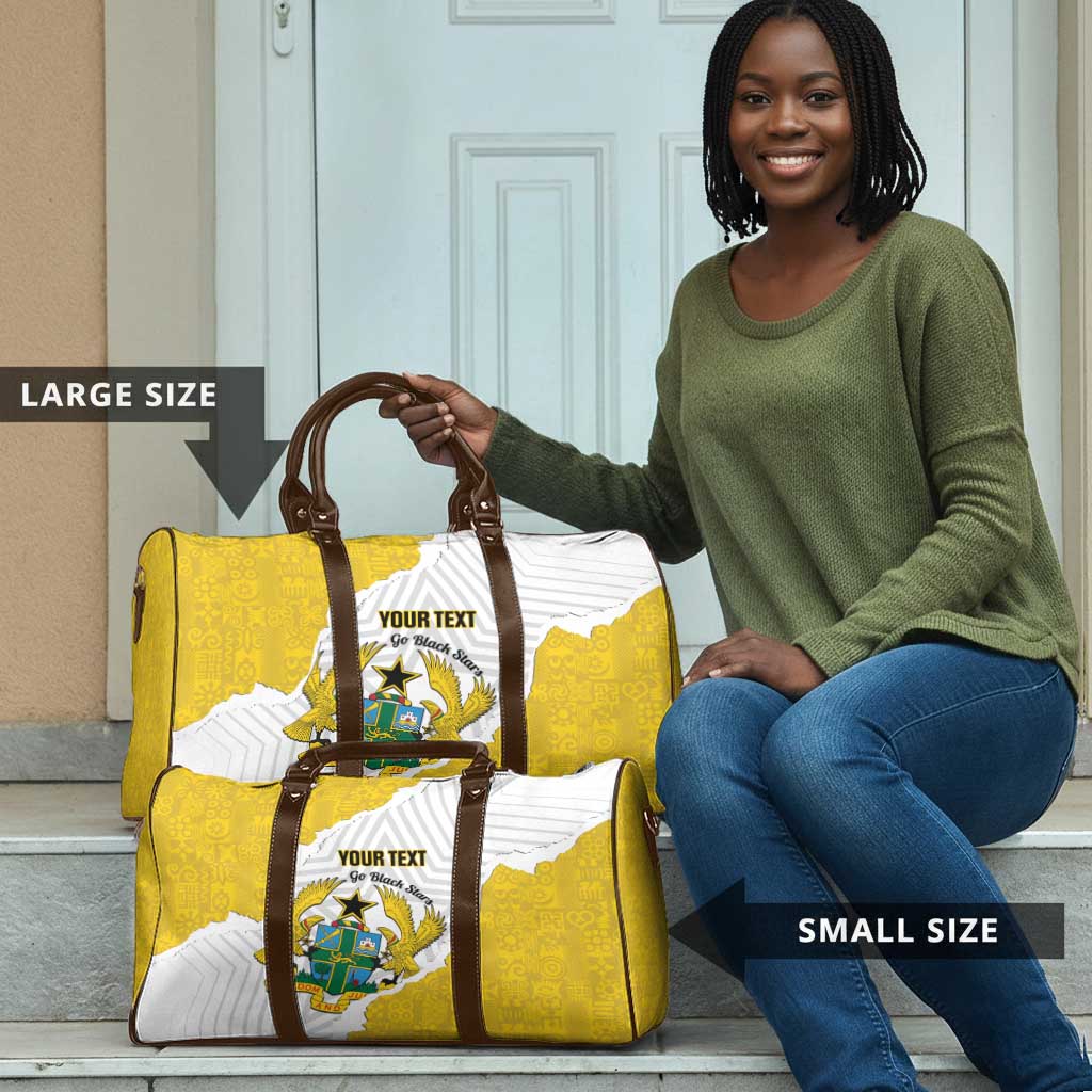 Custom Ghana Football Travel Bag 2026 Go Black Stars Yellow Adinkra Pattern - African Pride