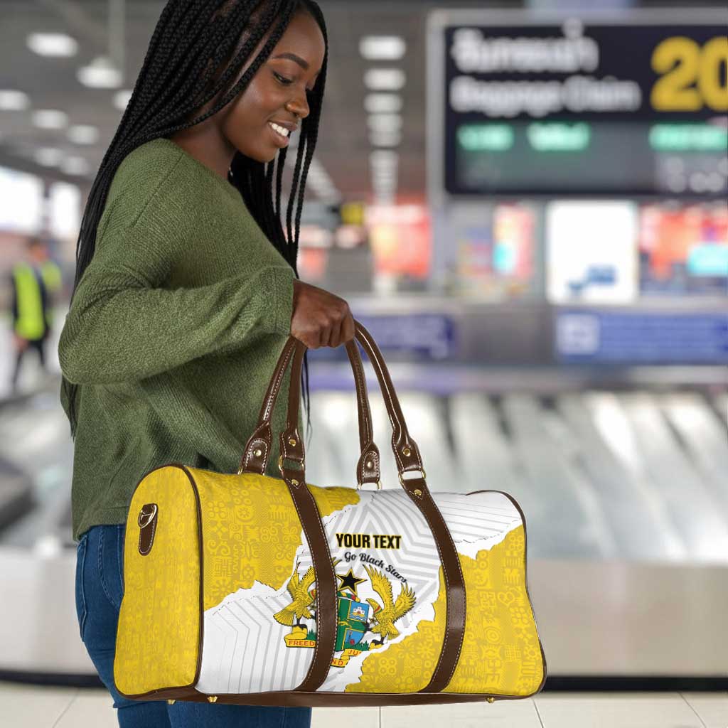 Custom Ghana Football Travel Bag 2026 Go Black Stars Yellow Adinkra Pattern - African Pride