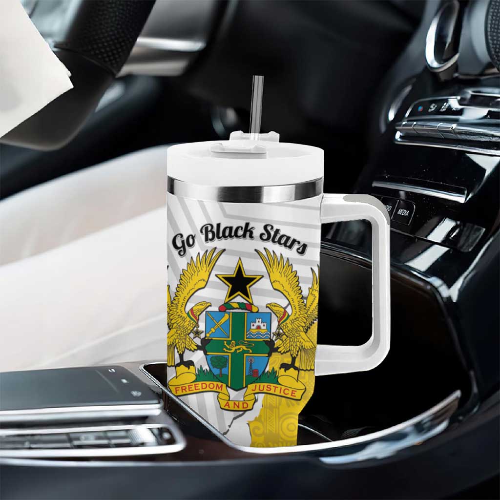 Custom Ghana Football Tumbler With Handle 2026 Go Black Stars Yellow Adinkra Pattern - African Pride