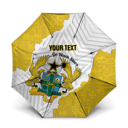 Custom Ghana Football Umbrella 2026 Go Black Stars Yellow Adinkra Pattern - African Pride