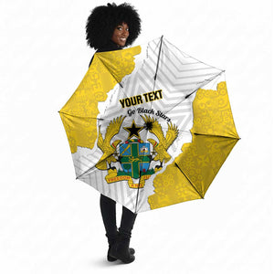 Custom Ghana Football Umbrella 2026 Go Black Stars Yellow Adinkra Pattern - African Pride