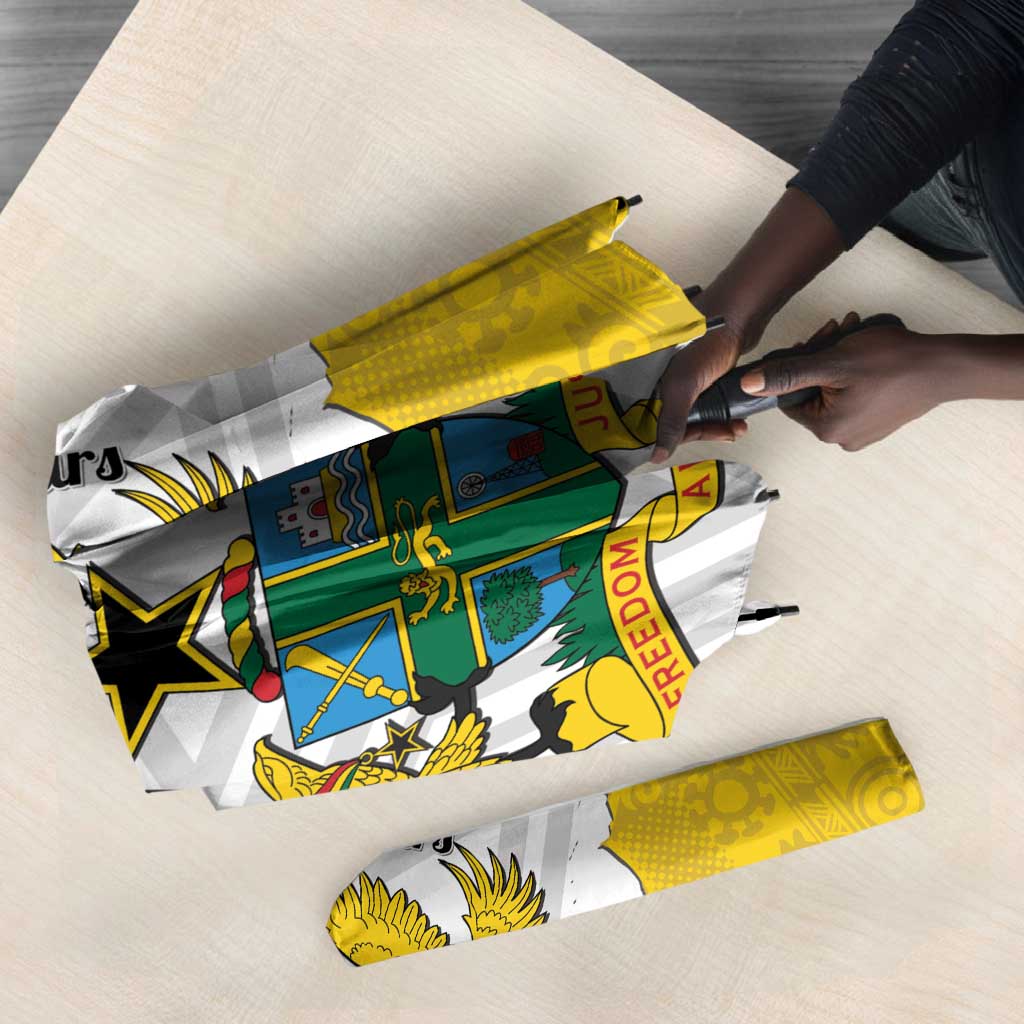 Custom Ghana Football Umbrella 2026 Go Black Stars Yellow Adinkra Pattern - African Pride