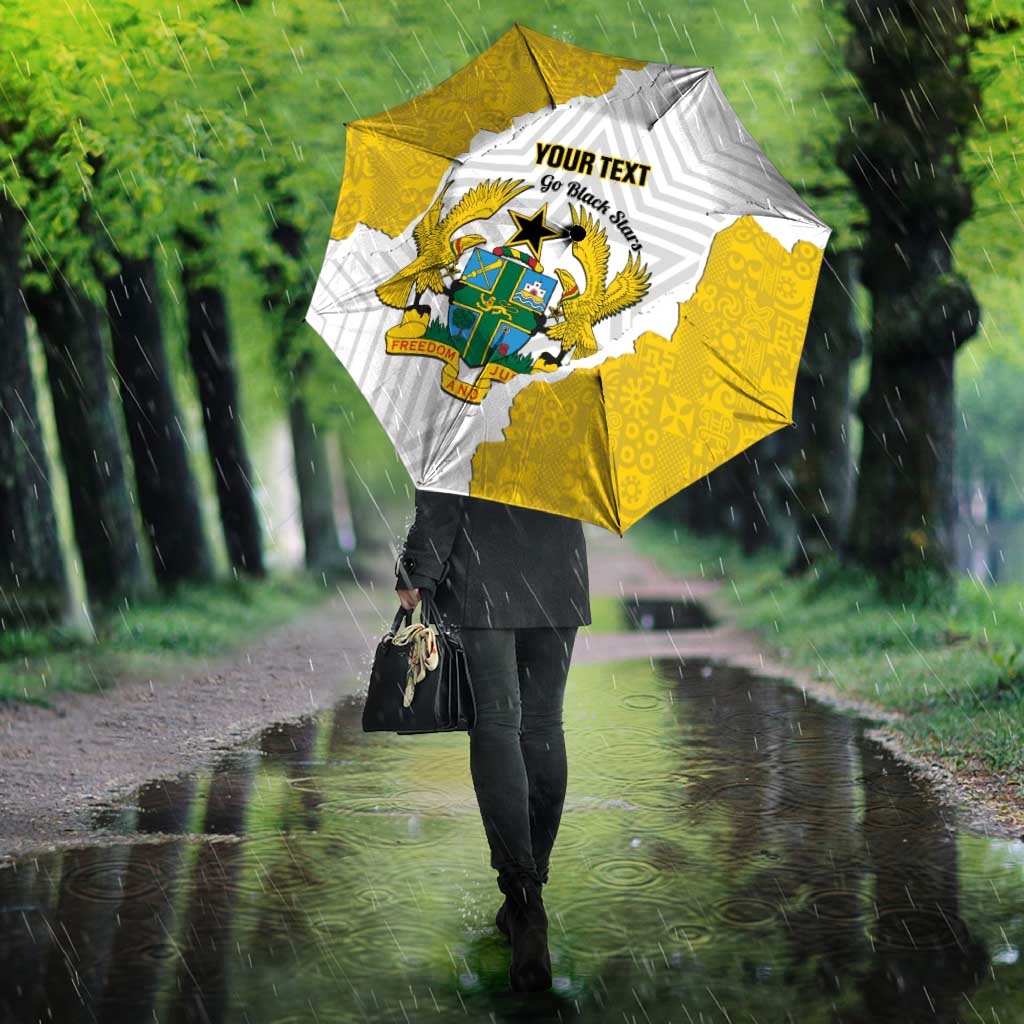Custom Ghana Football Umbrella 2026 Go Black Stars Yellow Adinkra Pattern - African Pride