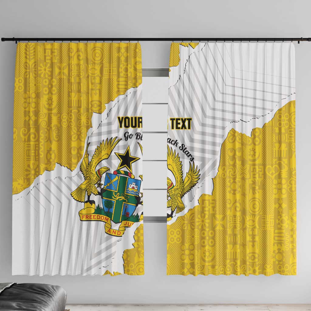 Custom Ghana Football Window Curtain 2026 Go Black Stars Yellow Adinkra Pattern - African Pride