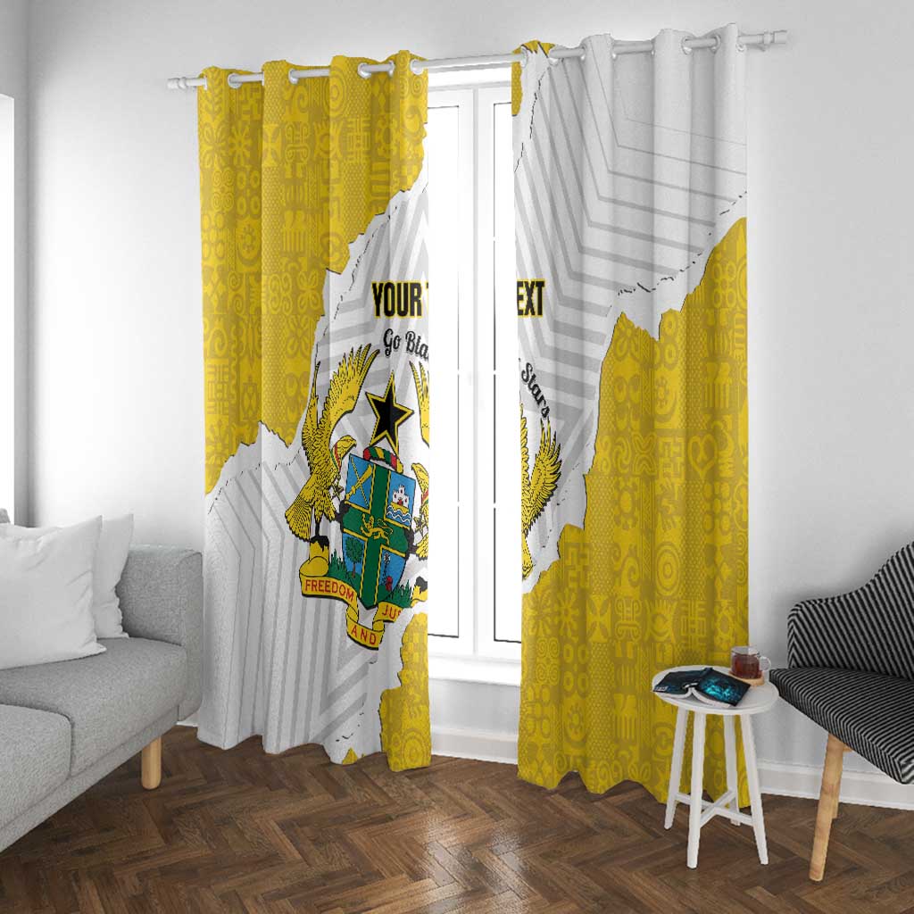 Custom Ghana Football Window Curtain 2026 Go Black Stars Yellow Adinkra Pattern - African Pride