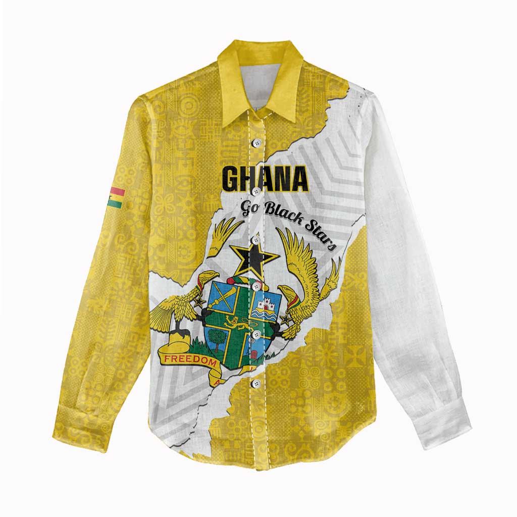 Custom Ghana Football Women Casual Shirt 2026 Go Black Stars Yellow Adinkra Pattern - African Pride