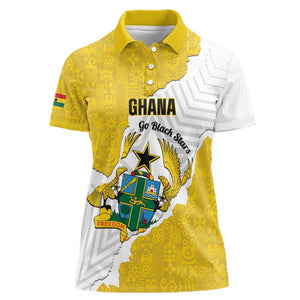Custom Ghana Football Women Polo Shirt 2026 Go Black Stars Yellow Adinkra Pattern LT14