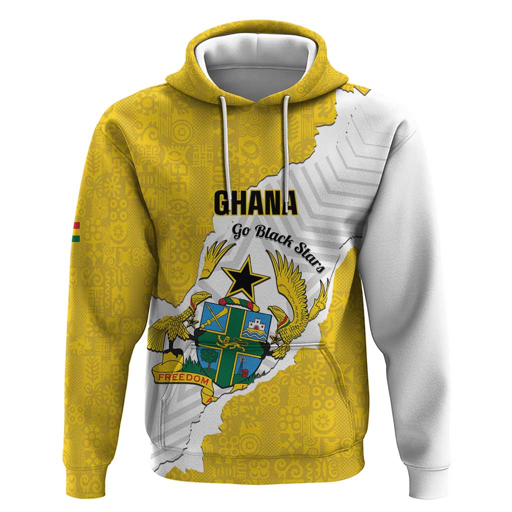 Custom Ghana Football Zip Hoodie 2026 Go Black Stars Yellow Adinkra Pattern - African Pride