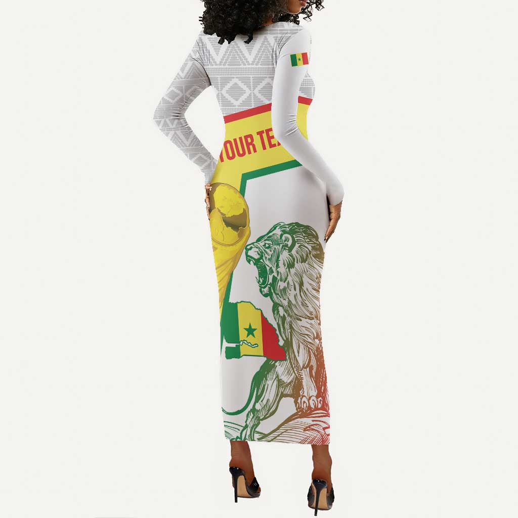 Personalized Senegal Football Long Sleeve Bodycon Dress 2026 Come On Lions de la Teranga - African Pride