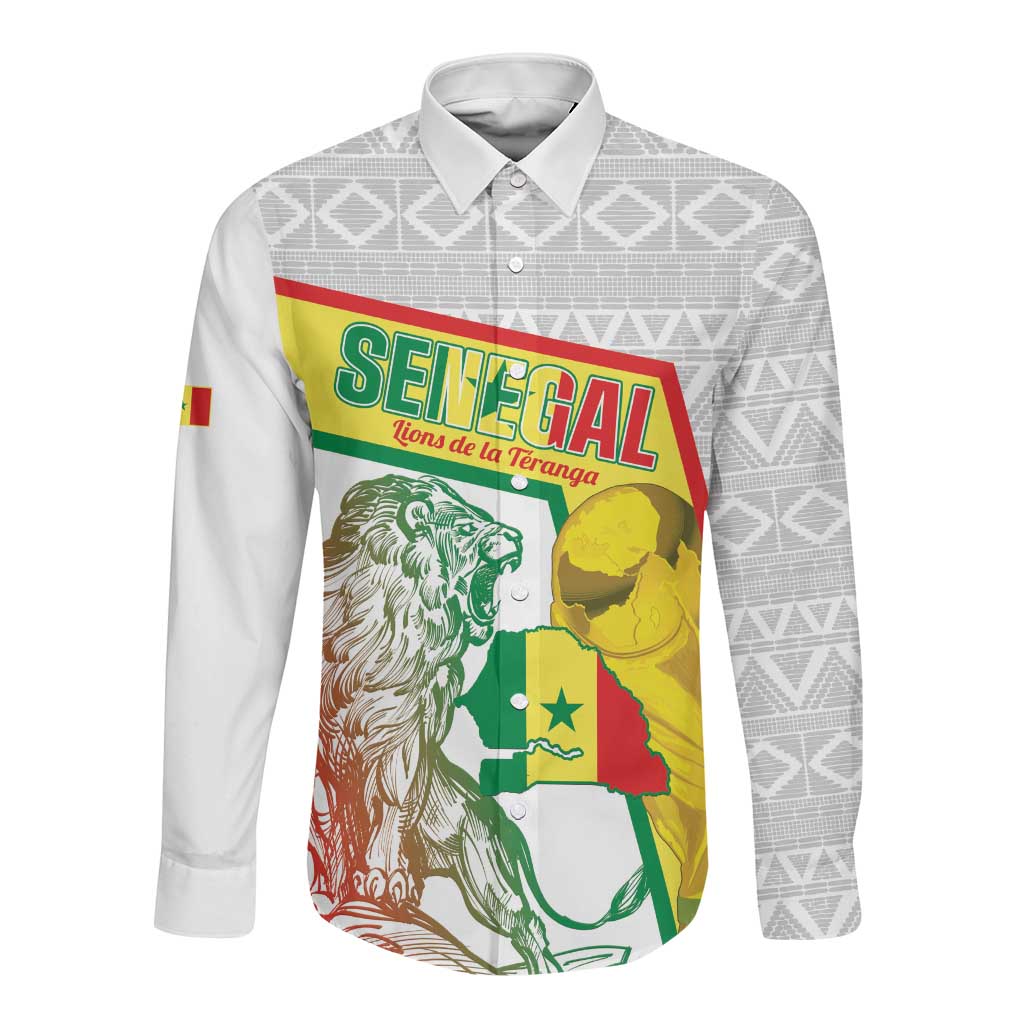 Personalized Senegal Football Long Sleeve Button Shirt 2026 Come On Lions de la Teranga - African Pride