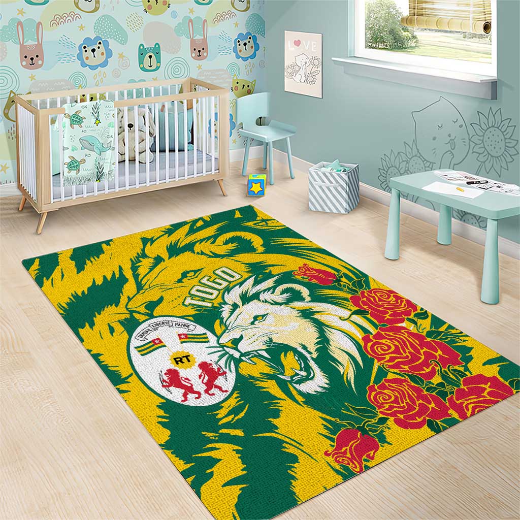Togo Independence Day Area Rug Lion and Rose Proud To Be Togolese