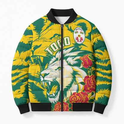 Togo Independence Day Bomber Puffer Jacket Lion and Rose Proud To Be Togolese