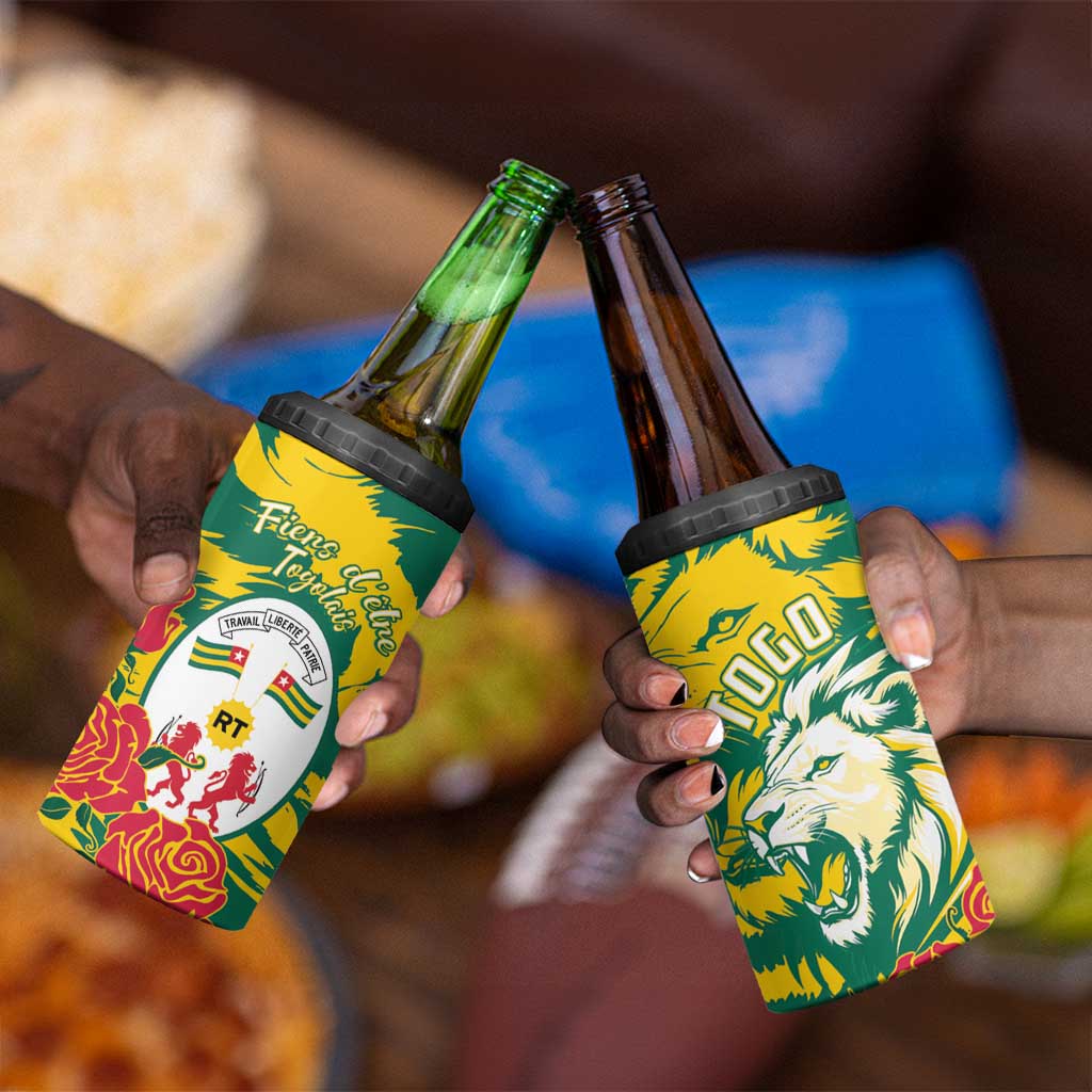 Togo Independence Day 4 in 1 Can Cooler Tumbler Lion and Rose Proud To Be Togolese