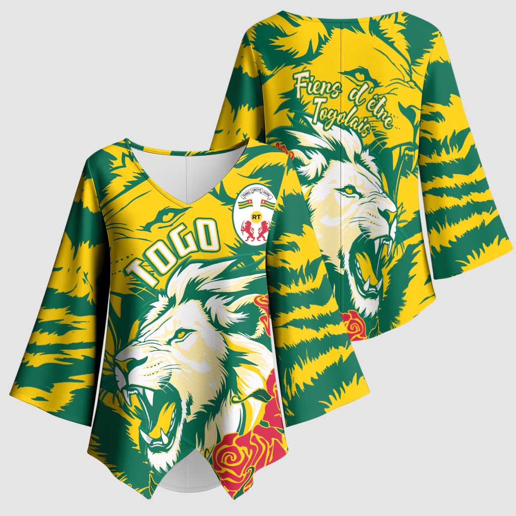 Togo Independence Day Kimono Sleeve Blouse Lion and Rose Proud To Be Togolese