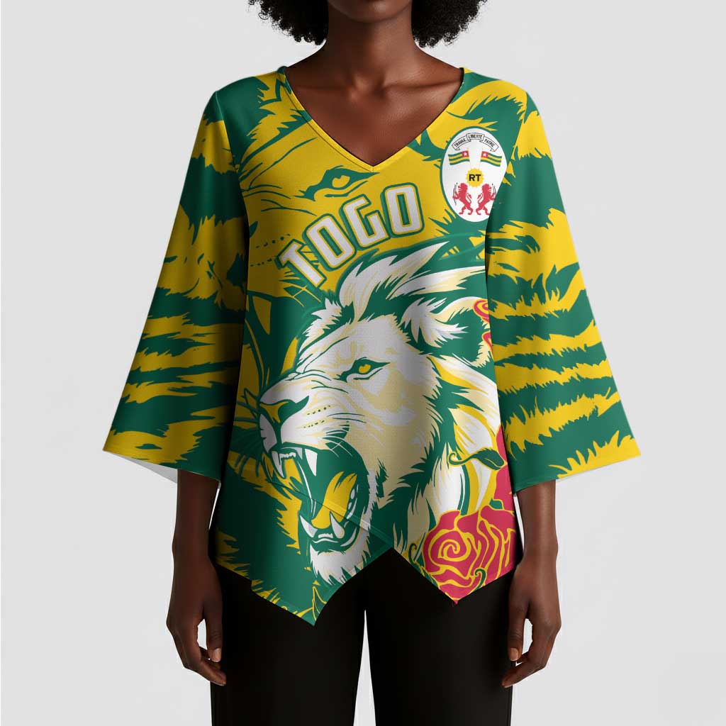 Togo Independence Day Kimono Sleeve Blouse Lion and Rose Proud To Be Togolese