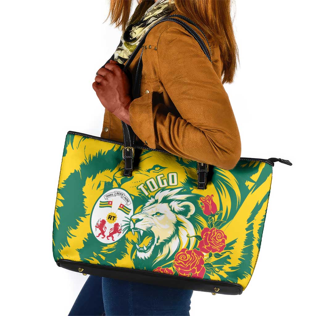 Togo Independence Day Leather Tote Bag Lion and Rose Proud To Be Togolese