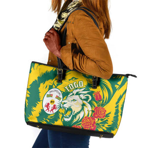 Togo Independence Day Leather Tote Bag Lion and Rose Proud To Be Togolese