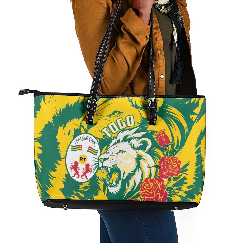 Togo Independence Day Leather Tote Bag Lion and Rose Proud To Be Togolese